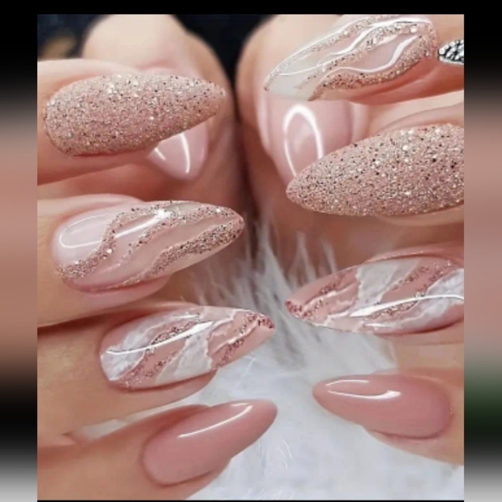 🔥3/$21 Elegant Nude/ Soft Pinkish and Glitter Nail Press On Set